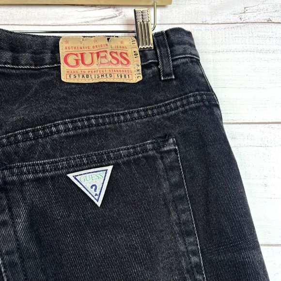 Vintage Guess Jeans Men Pascal Faded Baggy Black Loose Fit Tapered Leg Sz 36x33 - Picture 7 of 13